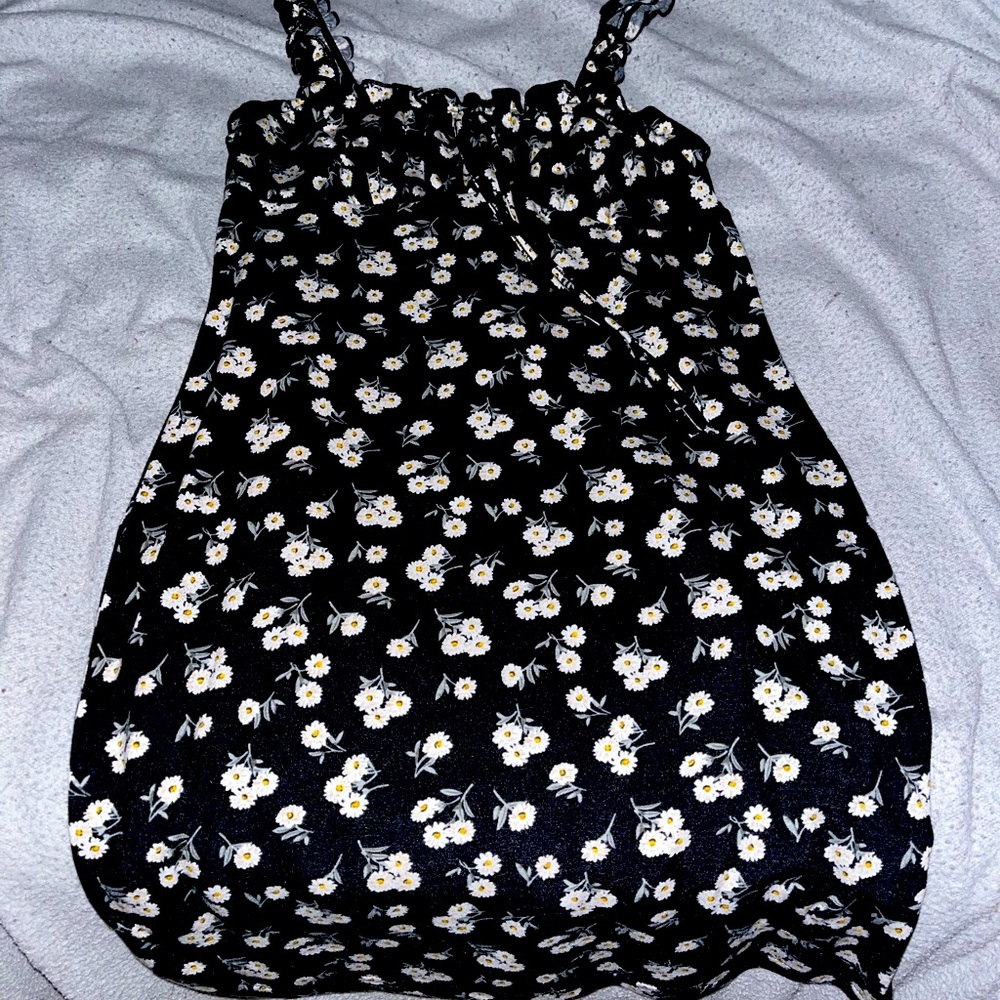 Grilled Strap Tie Front Rouched Bist Daisy Floral Dress